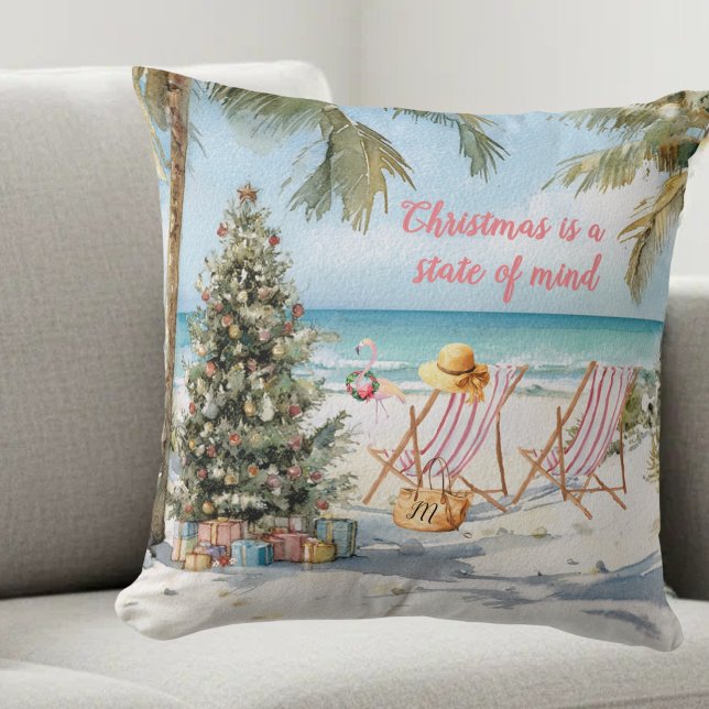 Coussin *Joyeux Noël sur la Plage Monogramme  (Créateur téléchargé)