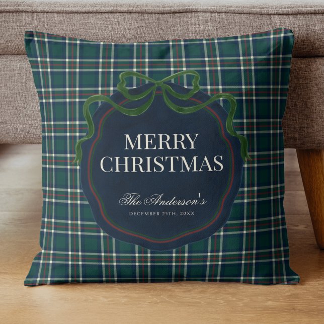 Coussin Joyeux Noël Tartan Plaid Classique Préparatoire (Créateur téléchargé)