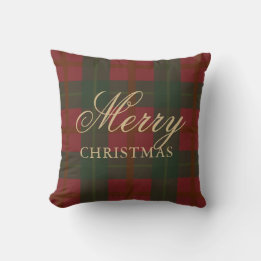 Coussin Joyeux Noël Tartan Rouge Or Vert