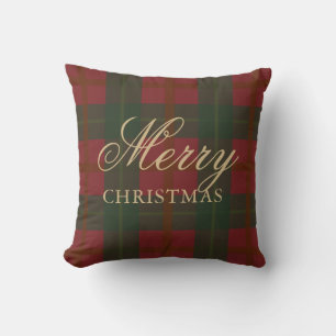 Coussin Joyeux Noël Tartan Rouge Or Vert