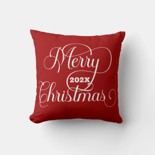 Coussin Joyeux Noël Typographie Blanche Sur Rouge (Recto)