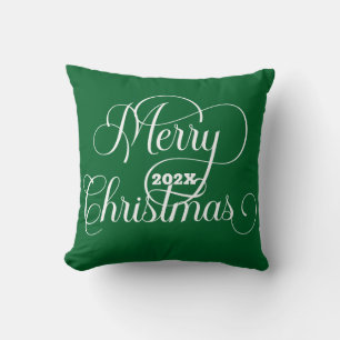 Coussin Joyeux Noël Typographie Blanche Sur Vert