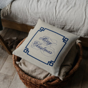 Coussin Joyeux Noël Typographie de script de lin beige