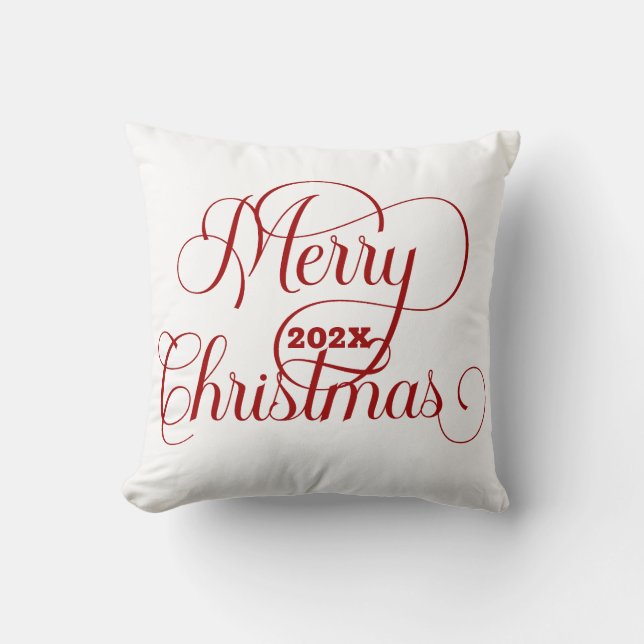 Coussin Joyeux Noël Typographie rouge sur blanc (Recto)