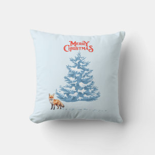 Coussin Joyeux Noël Un renard marche dans la neige