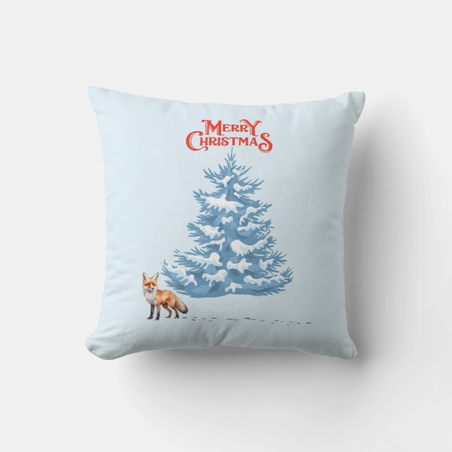 Coussin Joyeux Noël Un renard marche dans la neige (Recto)