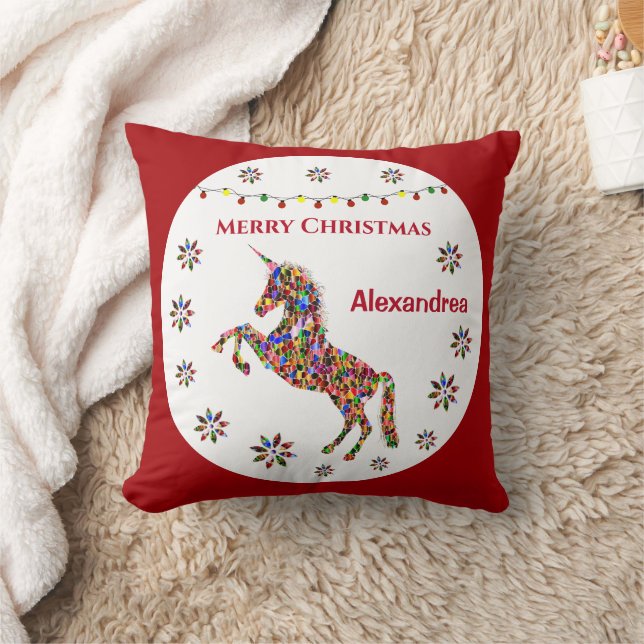 Coussin Joyeux Noël Unicorne Parties scintillant Personnal (Couverture)