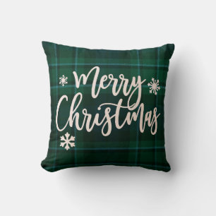 Coussin Joyeux Noël vert Plaid
