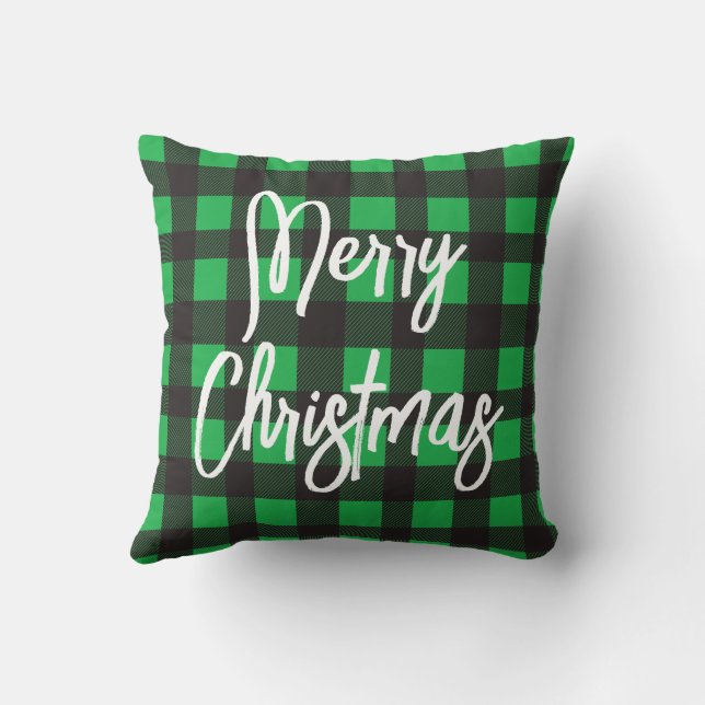 Coussin Joyeux Noël Vert Plaid (Verso)