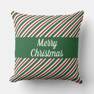 Coussin Joyeux Noël Vert Rayé Rouge