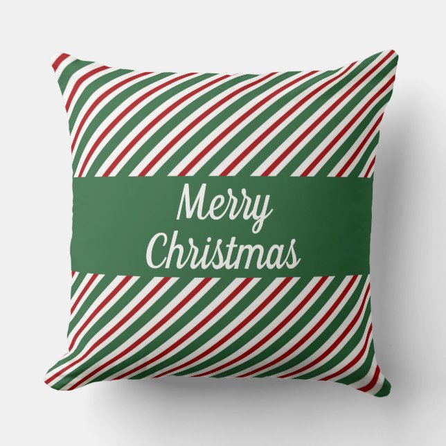 Coussin Joyeux Noël Vert Rayé Rouge (Recto)