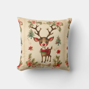Coussin Joyeux Noël vintage Bois Rudolph Deer