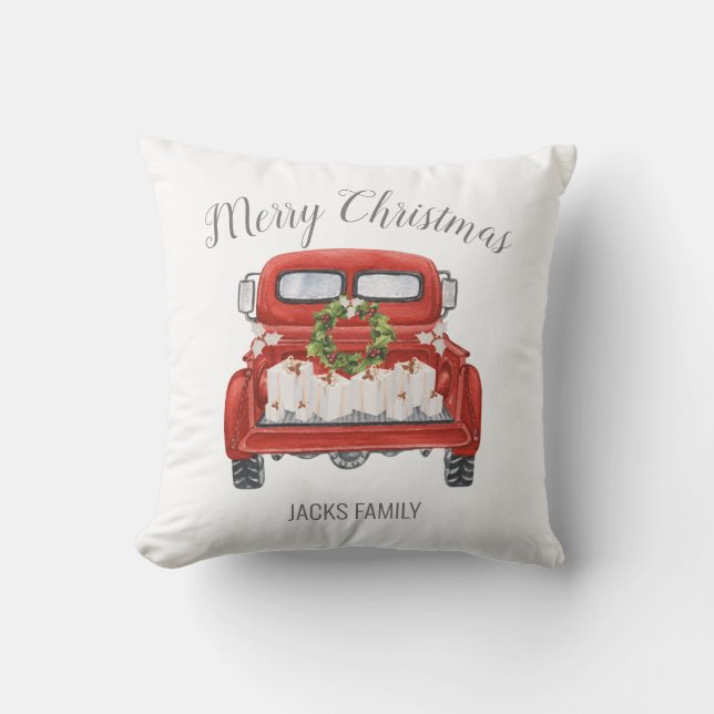 Coussin Joyeux Noël Vintage Camion rouge personnalisé (Recto)