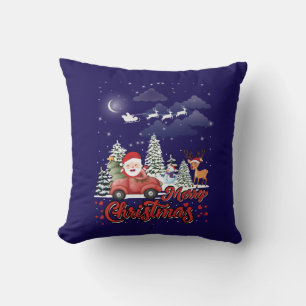 Coussin Joyeux Noël Vintage Red Père Noël Truck Cadeaux