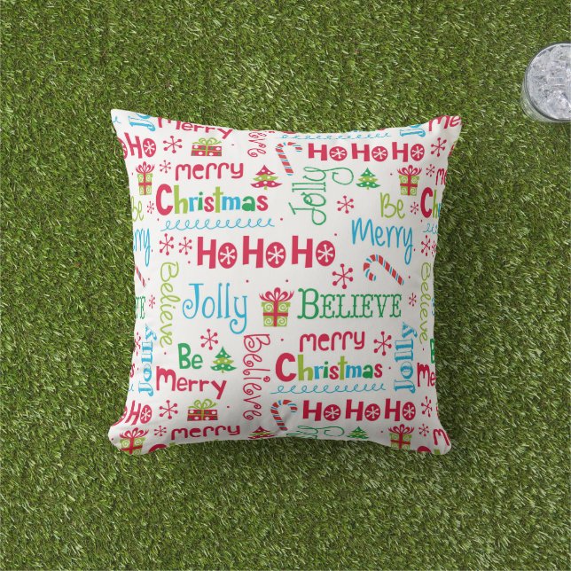 Coussin Joyeux Noël Whimsical moderne Jolly Typographie (Herbe)
