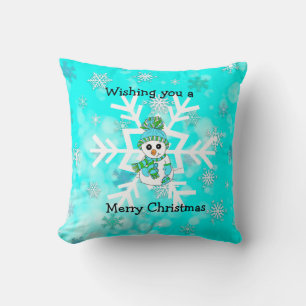 Coussin Joyeux Noël Whimsman Snowman et Snowflake