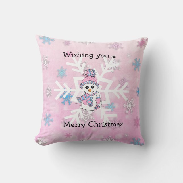 Coussin Joyeux Noël Whimsman Snowman et Snowflake (Recto)