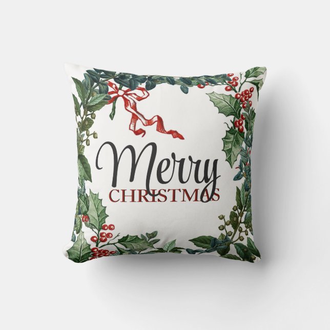 Coussin Joyeux Noël Wreath Vacances Bow verdure (Recto)