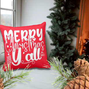 Coussin Joyeux Noël Y’all Typographie Holiday Red