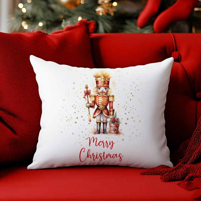 Coussin Joyeux Noir Rouge Noir Noir (Merry Christmas Red Gold Nutcracker Throw Pillow)