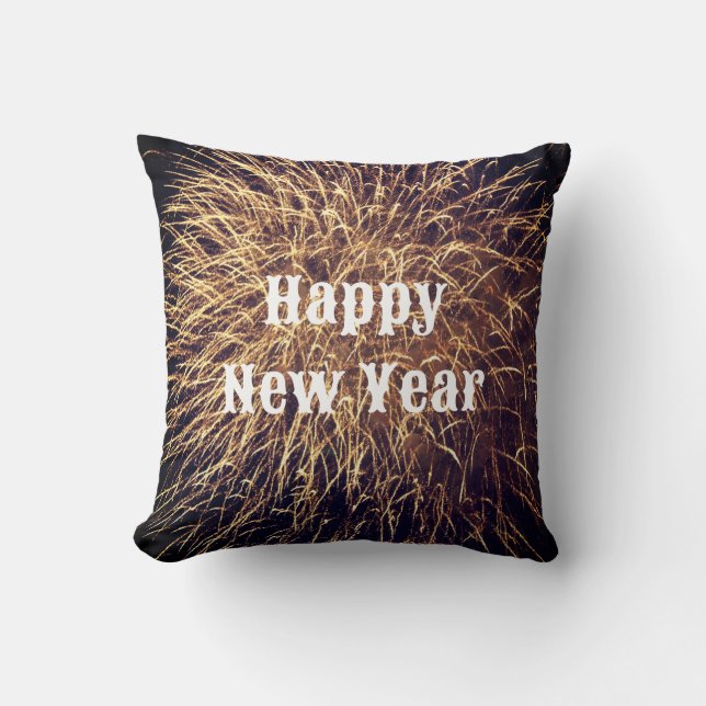 Coussin Joyeux Nouvel An Golden Fireworks Cadeau tendance  (Recto)