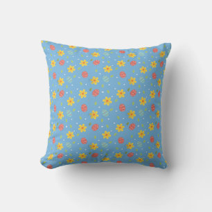 Coussin Joyeux Oeufs De Lapin De Pâques Floral Bleu
