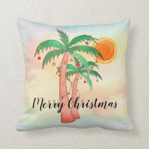 Coussin Joyeux palmiers de Noël colorés