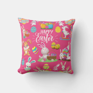 Coussin Joyeux Pâques, Amusants Souhaits De Lapin Et Oeufs
