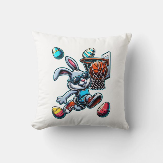 Coussin Joyeux Pâques Basketball Garçons Lapin de Pâques D (Recto)