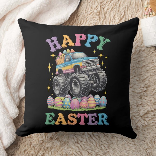 Coussin Joyeux Pâques Funny Monster Truck Crush Oeufs (Couverture)