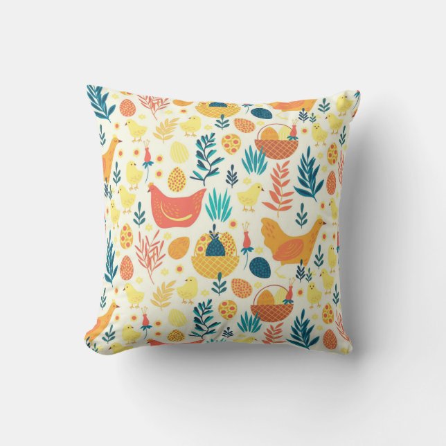 Coussin Joyeux Pâques mignonne poulet Vintage (Recto)