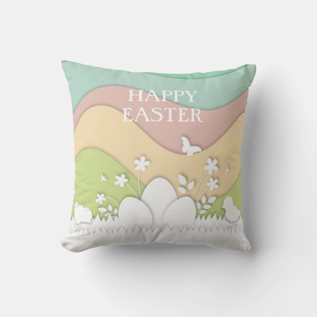Coussin Joyeux Pâques, nature printanière vacances de Pâqu (Recto)