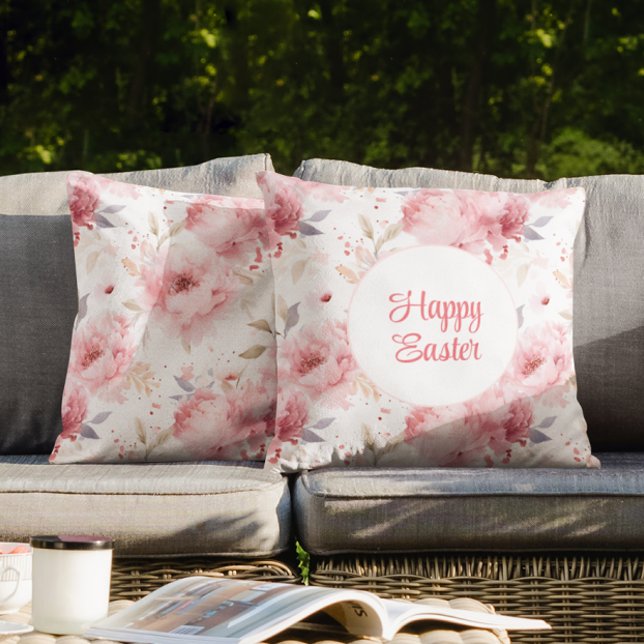 Coussin Joyeux Pâques | Nom personnalisé/Nom de famille |  (Créateur téléchargé)