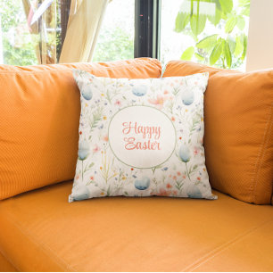 Coussin Joyeux Pâques   Oeufs et fleurs de Pâques