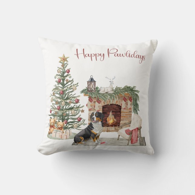 Coussin Joyeux Pawlidays Chien Design - Bernese Mountain D (Recto)