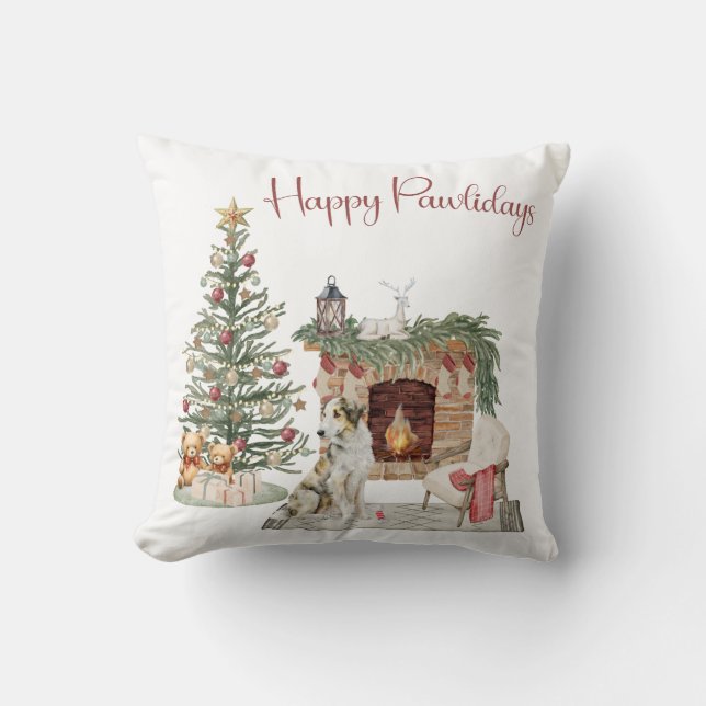 Coussin Joyeux Pawlidays Chien Design - Borzoi (Recto)