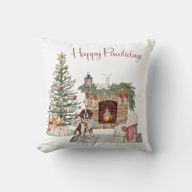 Coussin Joyeux Pawlidays Chig Design - St. Bernard (Recto)