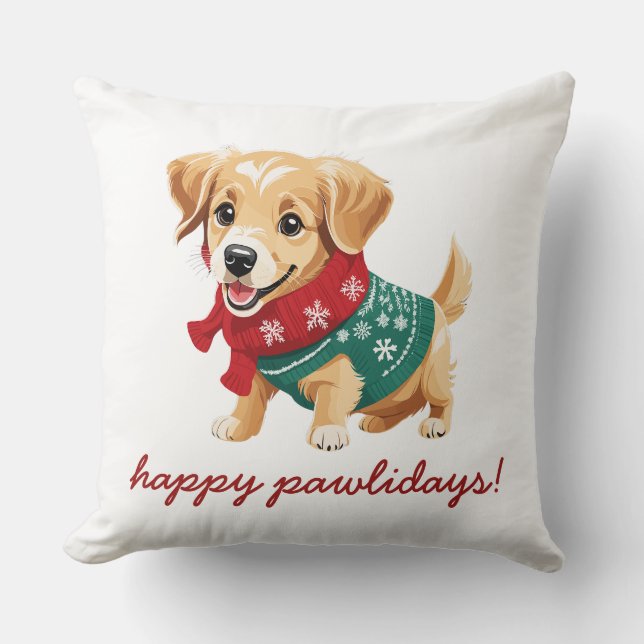 Coussin Joyeux Pawlidays | Cosy Christmas Golden Retriever (Recto)
