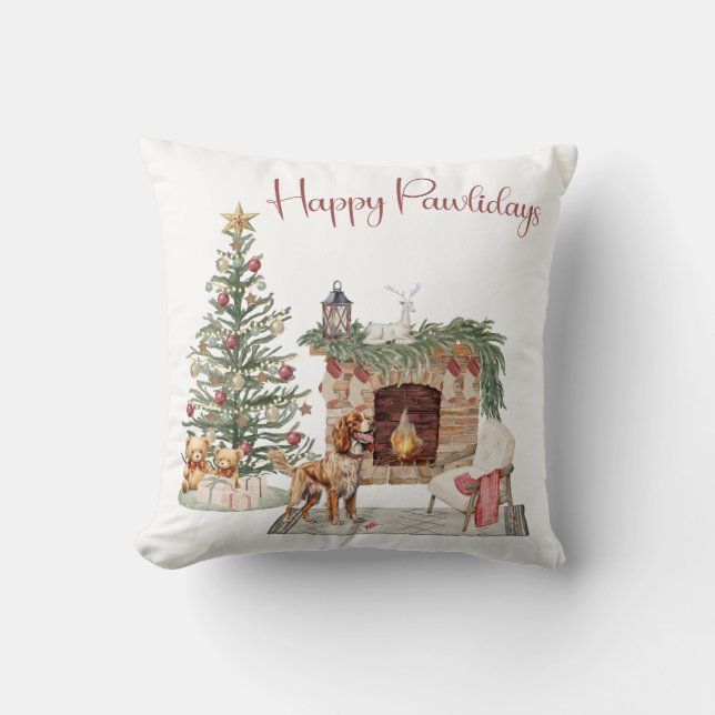 Coussin Joyeux Pawlidays Design de Chien- Brittany Spaniel (Recto)