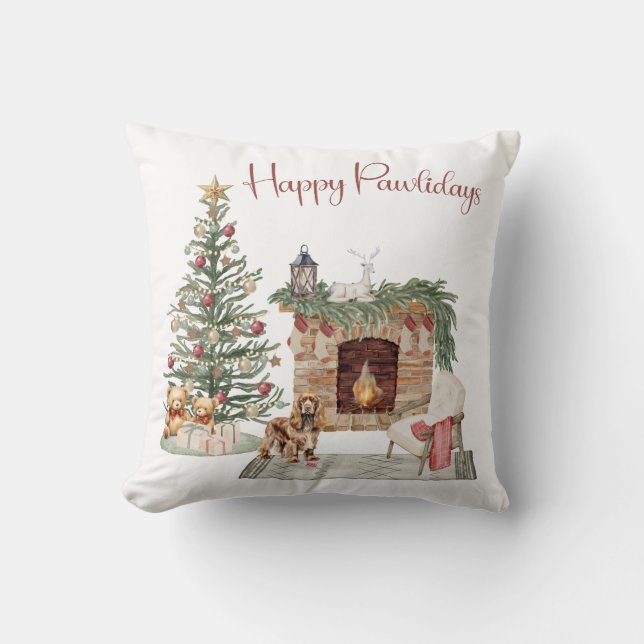 Coussin Joyeux Pawlidays Design de Chien - Cocker Spaniel (Recto)