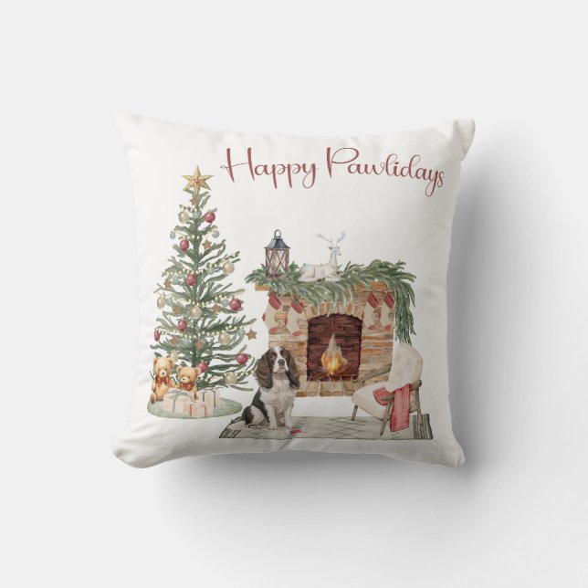 Coussin Joyeux Pawlidays Design de Chien - Springer Spanie (Recto)