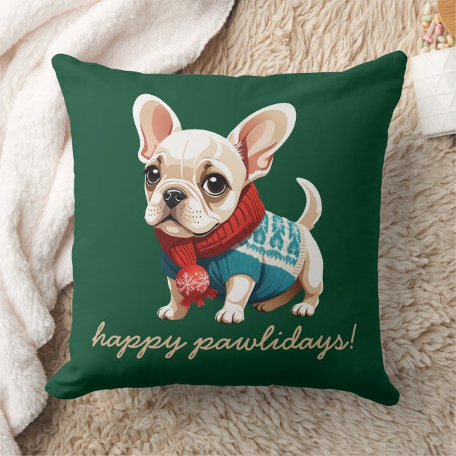 Coussin Joyeux Pawlidays | French Bulldog Christmas Sweer (Couverture)