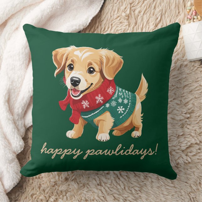 Coussin Joyeux Pawlidays | Sweat de Noël Goldie Puppy (Couverture)