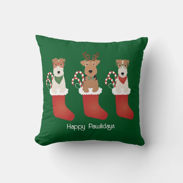 Coussin Joyeux Pawlidays Welsh Wire Fox Terrier Chiens (Recto)