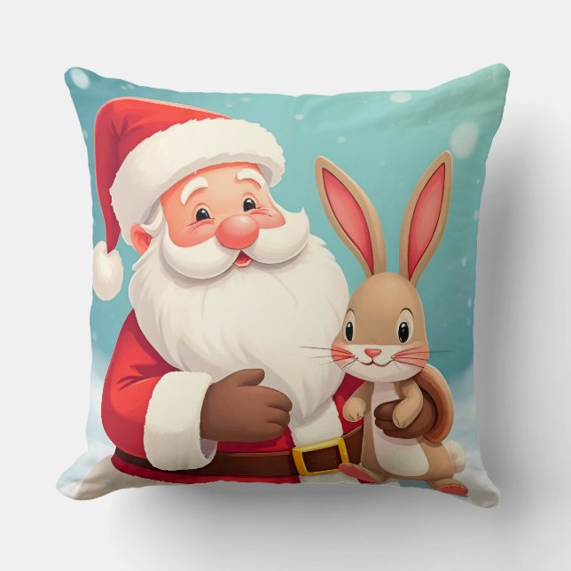 Coussin Joyeux Père Noël dans une scène hivernale enneigée (Recto)