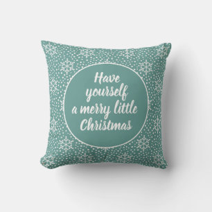 Coussin Joyeux petit Noël Teal White Flocons de neige