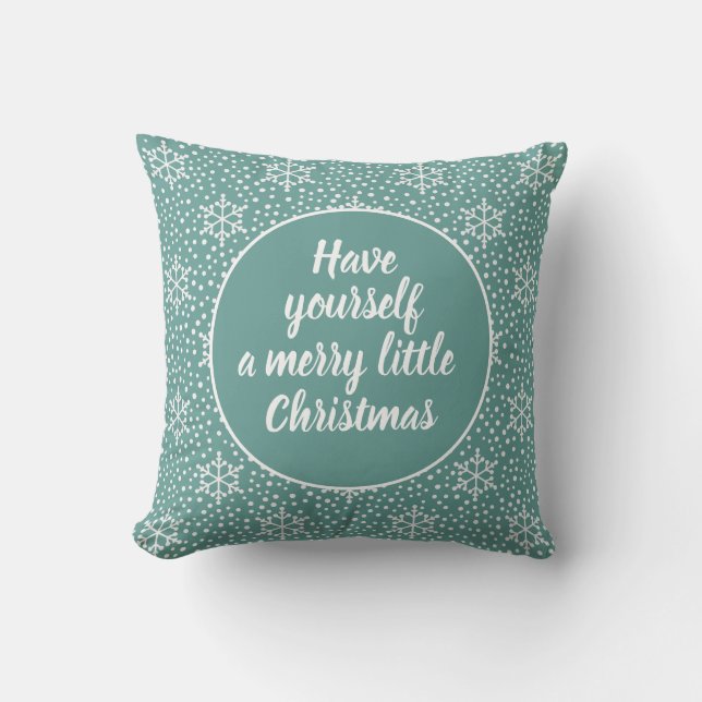 Coussin Joyeux petit Noël Teal White Flocons de neige (Recto)