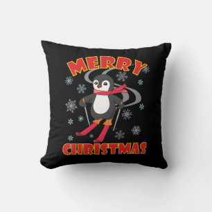 Coussin Joyeux pingouin de ski de Noël