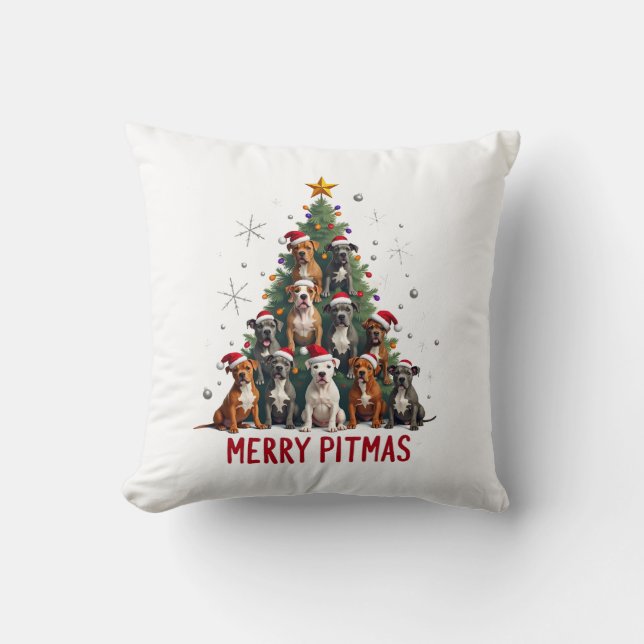 Coussin Joyeux Pitmas Pitbull Chien Pull de Noël Moche Tr (Recto)