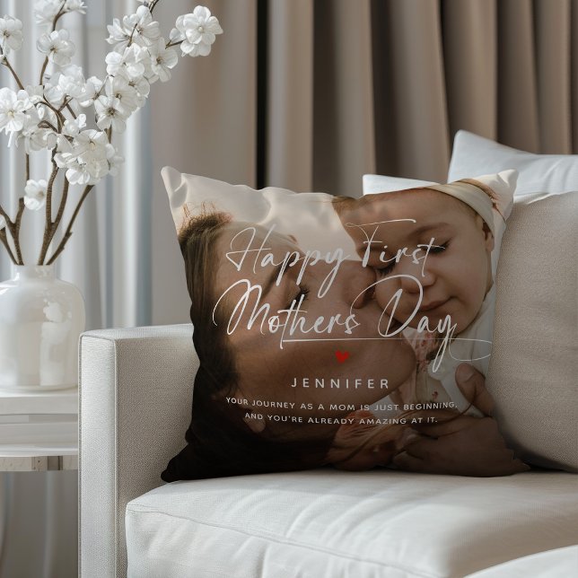 Coussin Joyeux premier anniversaire de fête des mères Coll (Créateur téléchargé)